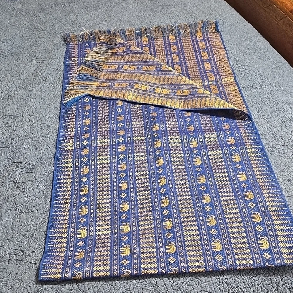 Blue and Gold Elephant Patterned Scarf/Wrap 72 Inches